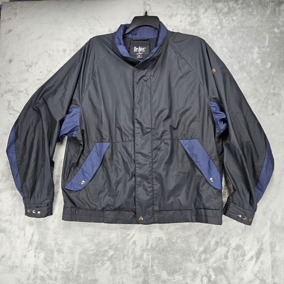 DryJoys by FootJoy Mens XL Rain Jacket Windbreaker Black/Blue EUC - Picture 1 of 10